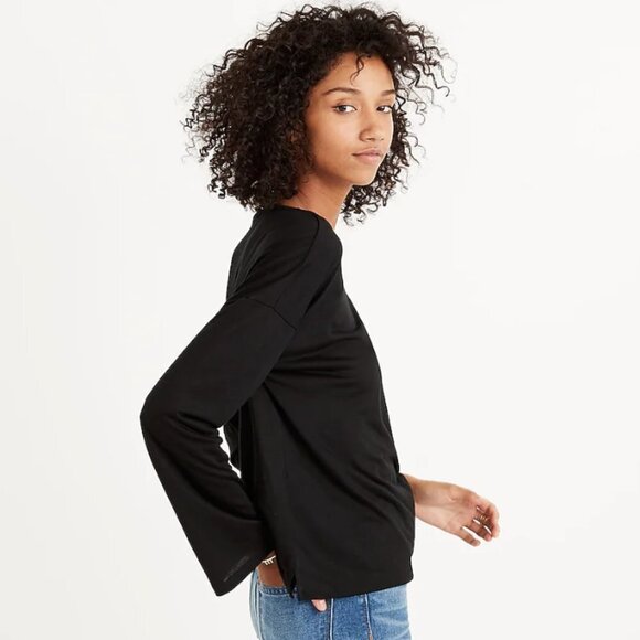 Madewell Libretto Wide-Sleeve Boat Neck Loose Fit Knit Top in Black EUC - Picture 3 of 10